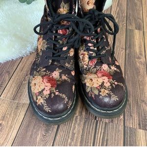 Dr. Martens floral tie up black womens boots